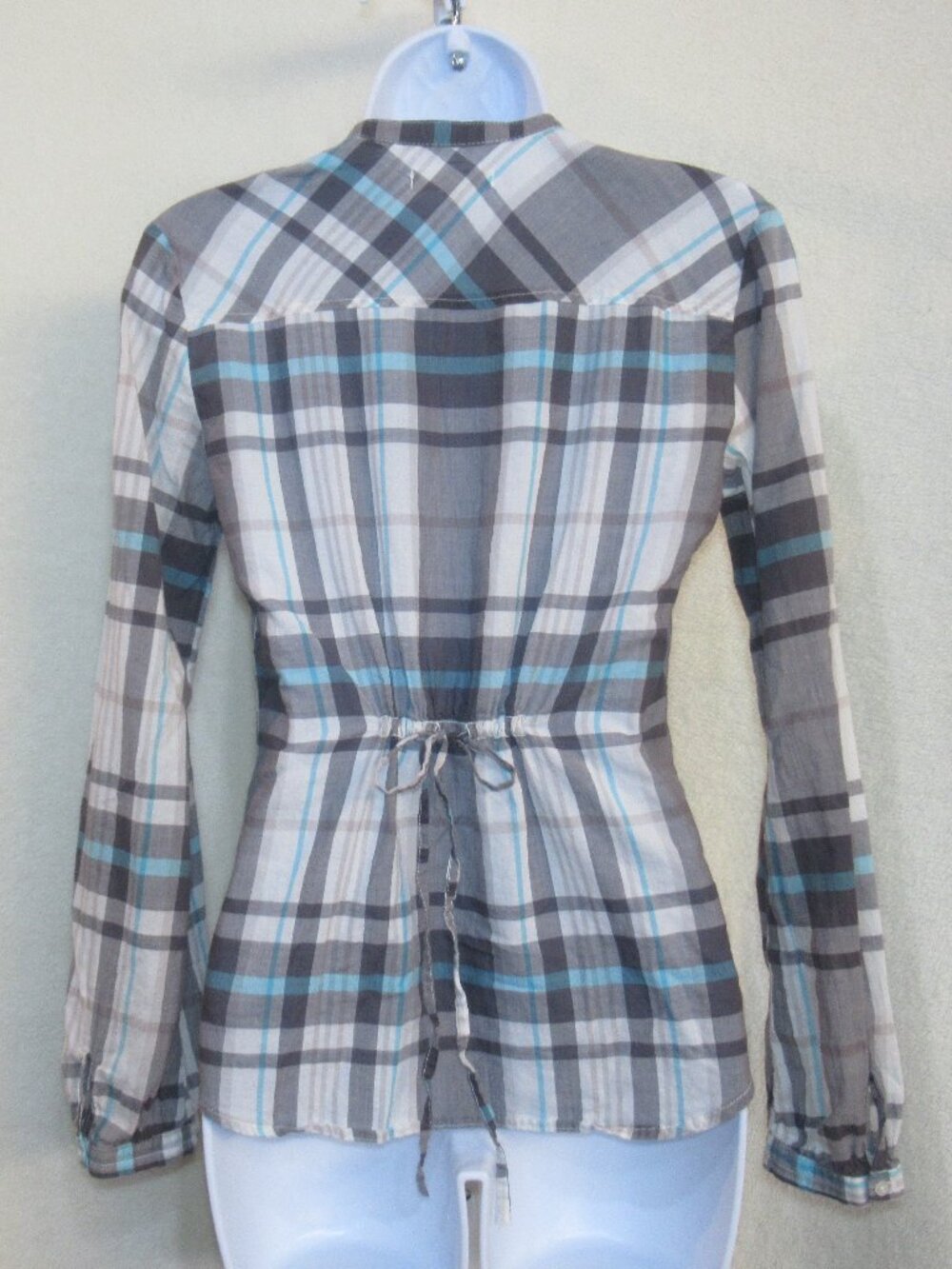 Aeropostale 100% Cotton Plaid Cinch Waist Button-Down Top | Size Small - Picture 3 of 12
